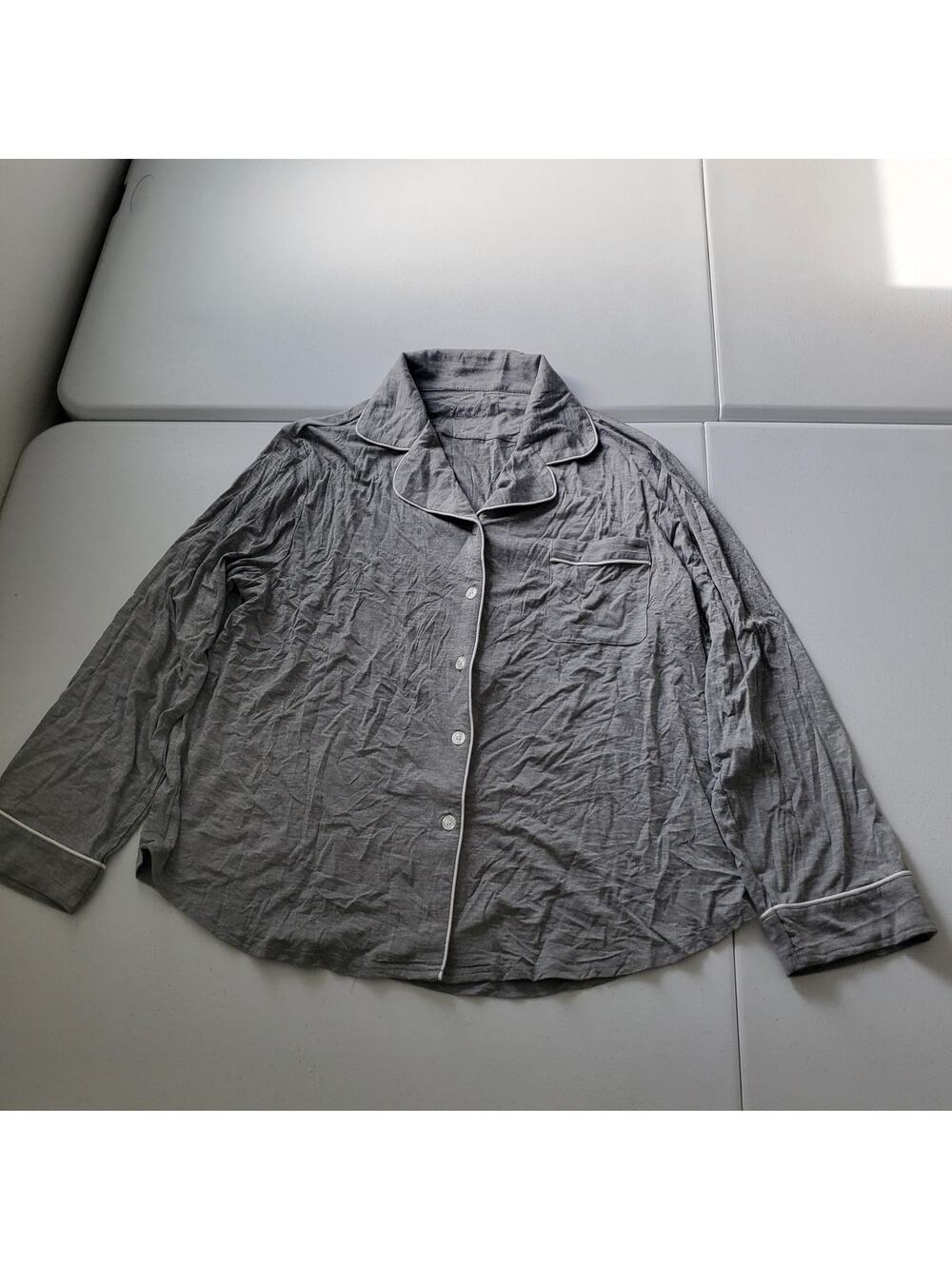Cozy Earth Pajama Top Womens Medium Gray Bamboo Jersey Button Up Long Sleeve